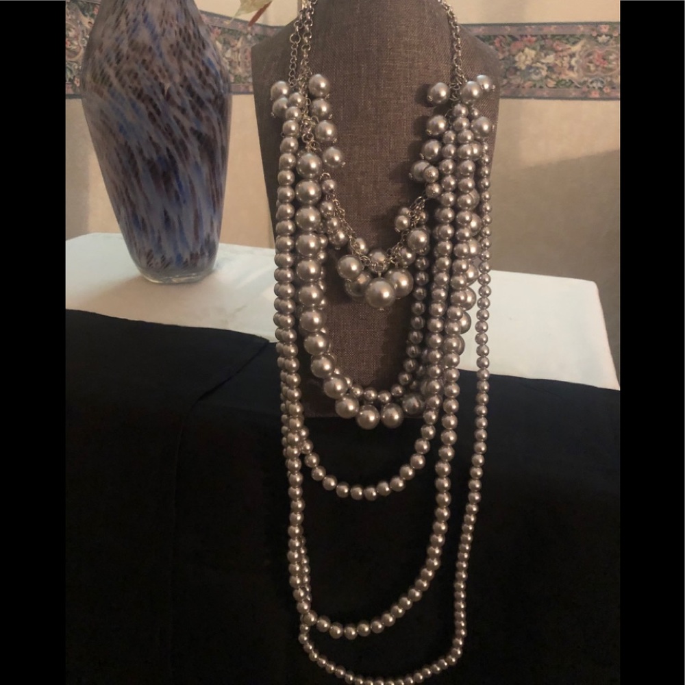 Simulated Gray Pearl Silver-Tone Necklace (20 in)